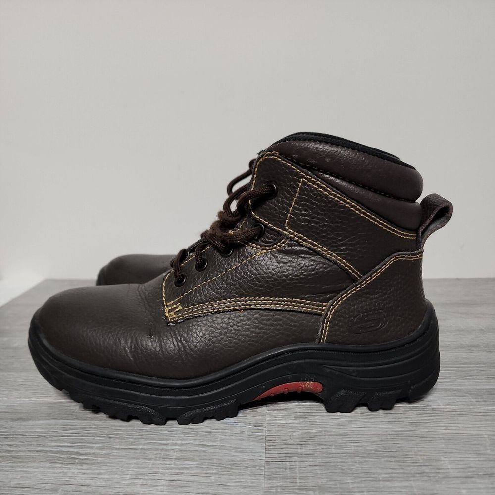 Skechers‎ Burgin Work Men's Boots Size 9 Brown Leather Slip Resistant Shoes - Picture 3 of 13